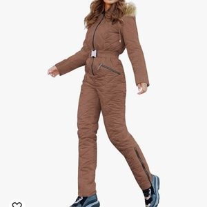 Womens M ski suit winter jumpsuit fur collar outdoor sports snow suit